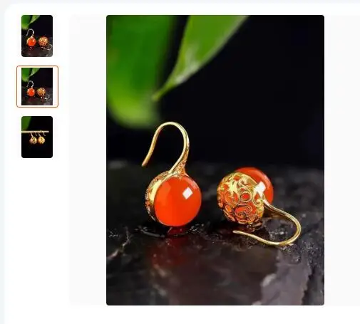 Natural Baoshan South Red Earrings Ice Red Agate Ice Shines Fluorescent New Year Red Earrings