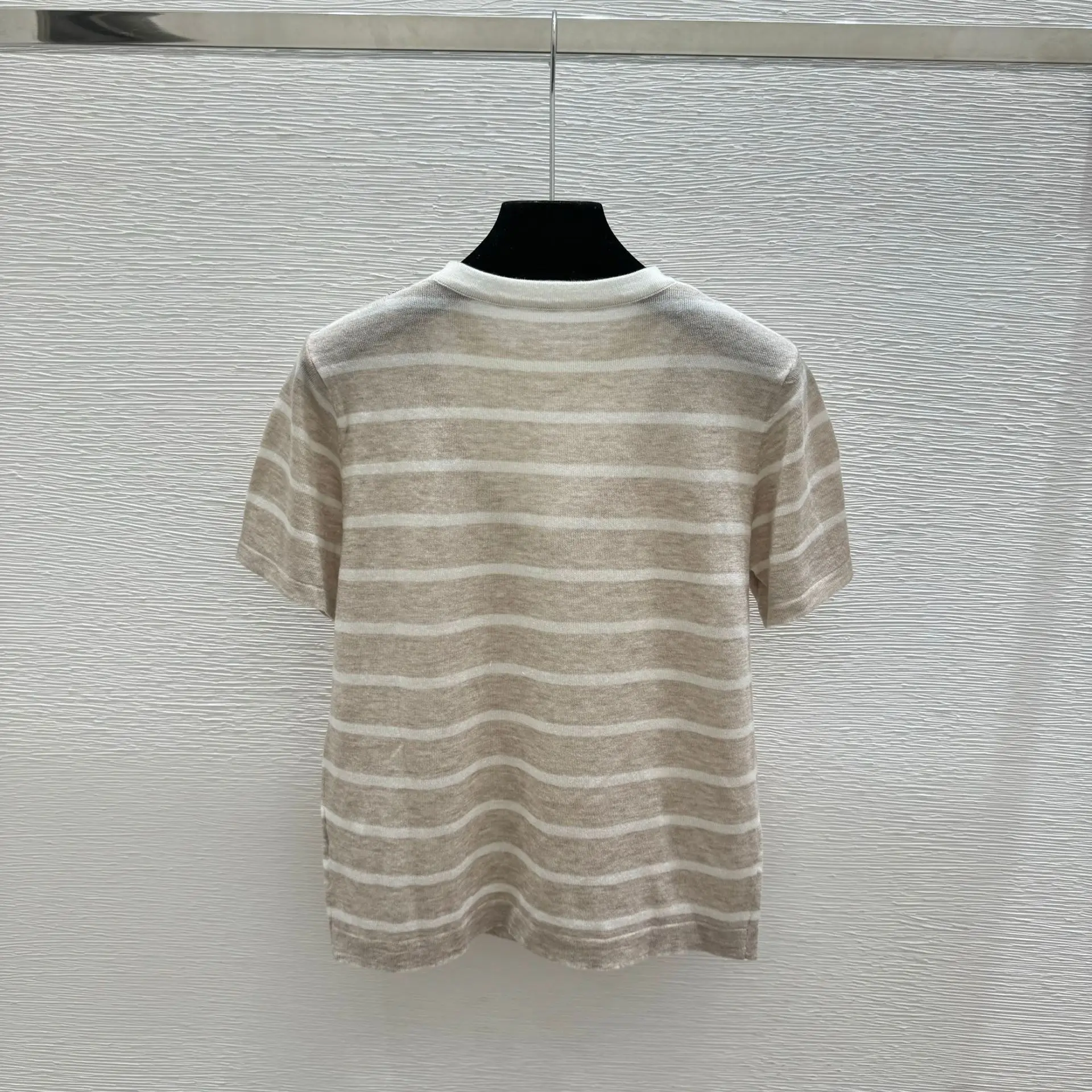 New Spring/Summer Collection: Women's Wool-Blend Striped Knit Short-Sleeve T-Shirt  Elegant, Versatile, and Commute-Friendly Top