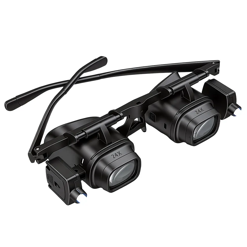 Hot Sell Head-mounted Magnifying Glasses Adjustable Head Mounted Watch Jewelry Repair Magnifier 2X 6X 10X 24X with LED Lights