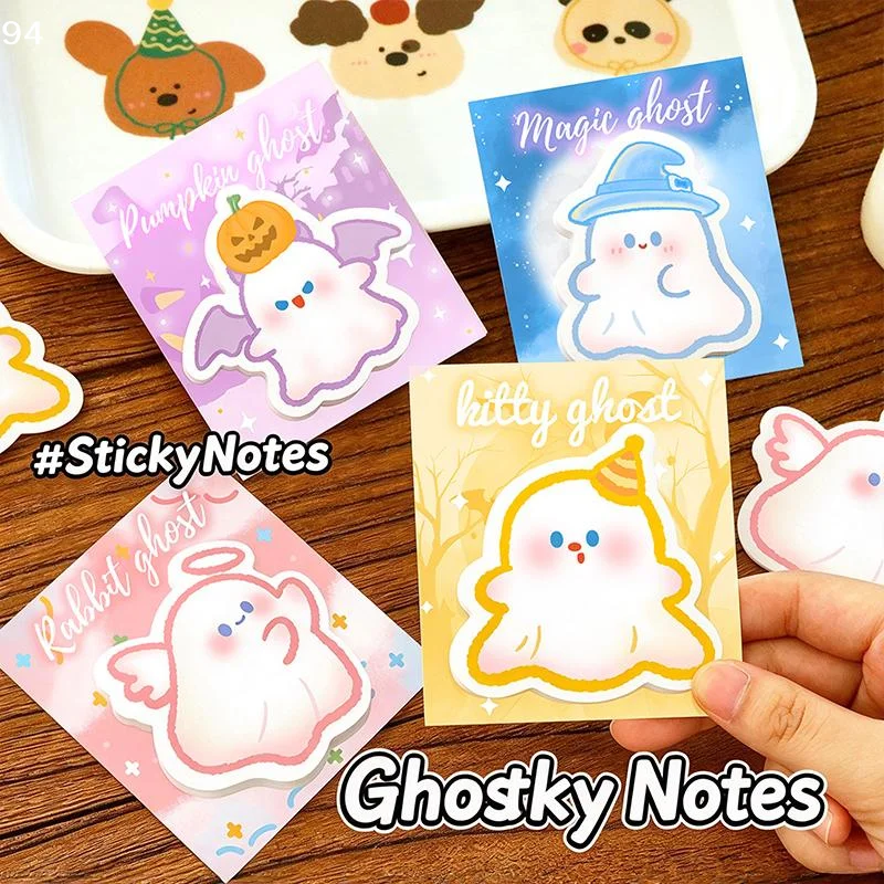 1/4Pcs Halloween Ghost Sticky Notes Set Cute Cartoon Die Cut Memo Pad Reusable Aesthetic Stationery for Kids School Office Gift