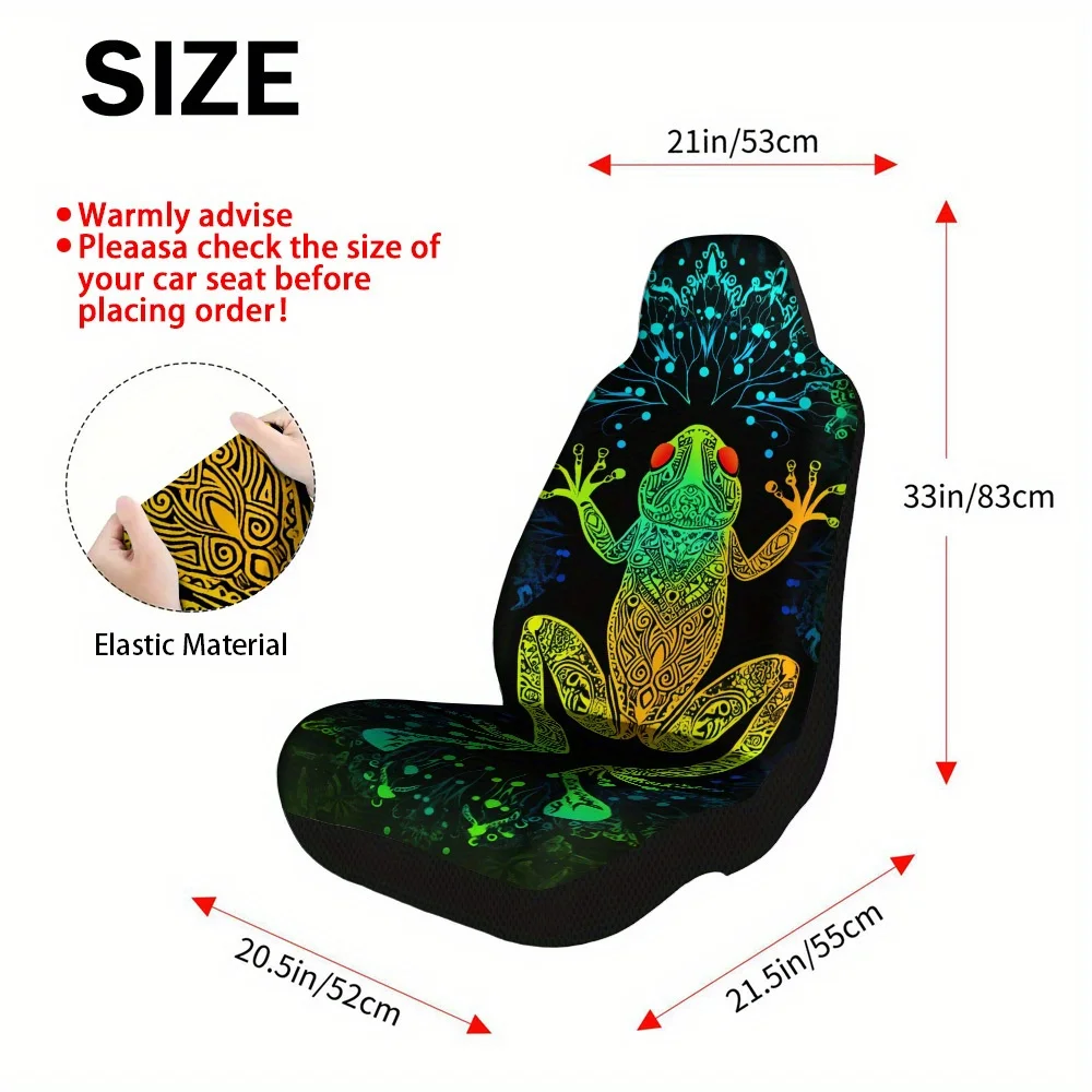 2pcs Set, Colorful Frog Mandala Design Car Seat Covers For Most Cars – Premium Quality, Durable, Stylish, Fit For 2 Front Seat