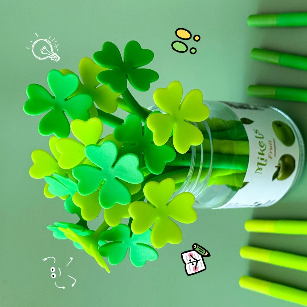 Wholesale Simulation Four-Leaf Clover Silicone Gel Pen Cute Student Black Ink High-Appearance Kawaii School Stationery GiftBack