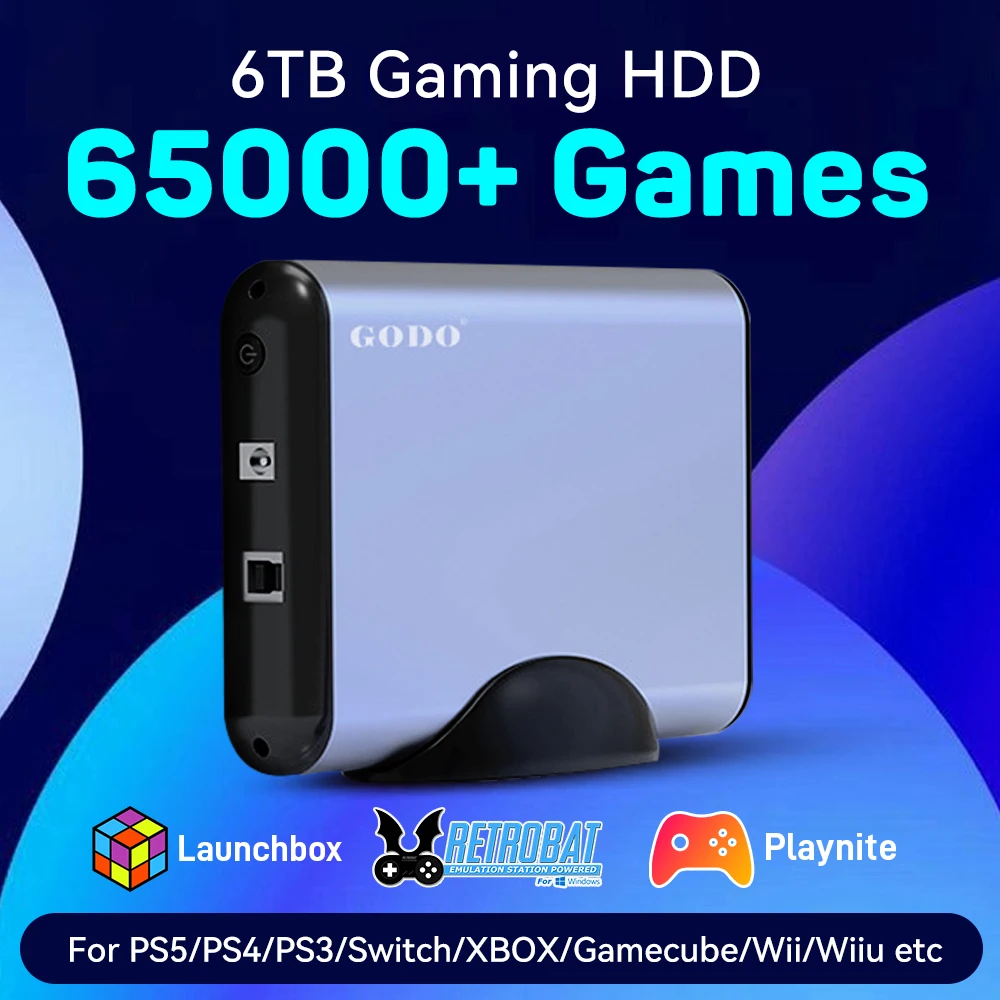 MIX6T Game Hard Drive With 65000+ Games 3 System In 1 Plug&Play Game HDD for PS5/PS4/PS3/Switch/XBOX/Gamecube/Wii for Windows PC