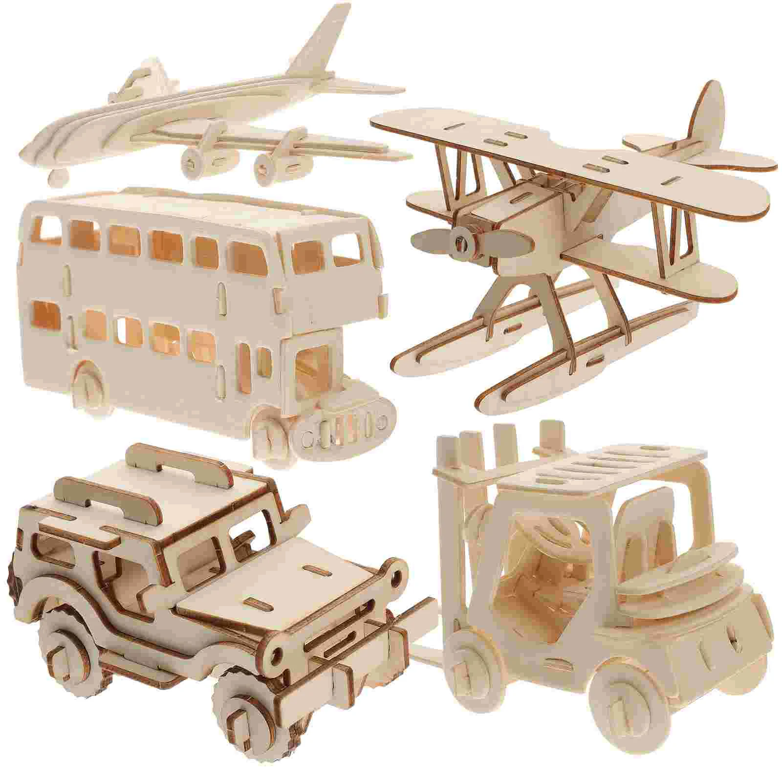 

5 Pcs Fishing Ship Building Model Kit 3d Airplane Puzzle Block Toddler Wooden Puzzles Three-dimensional for Toddlers Toy