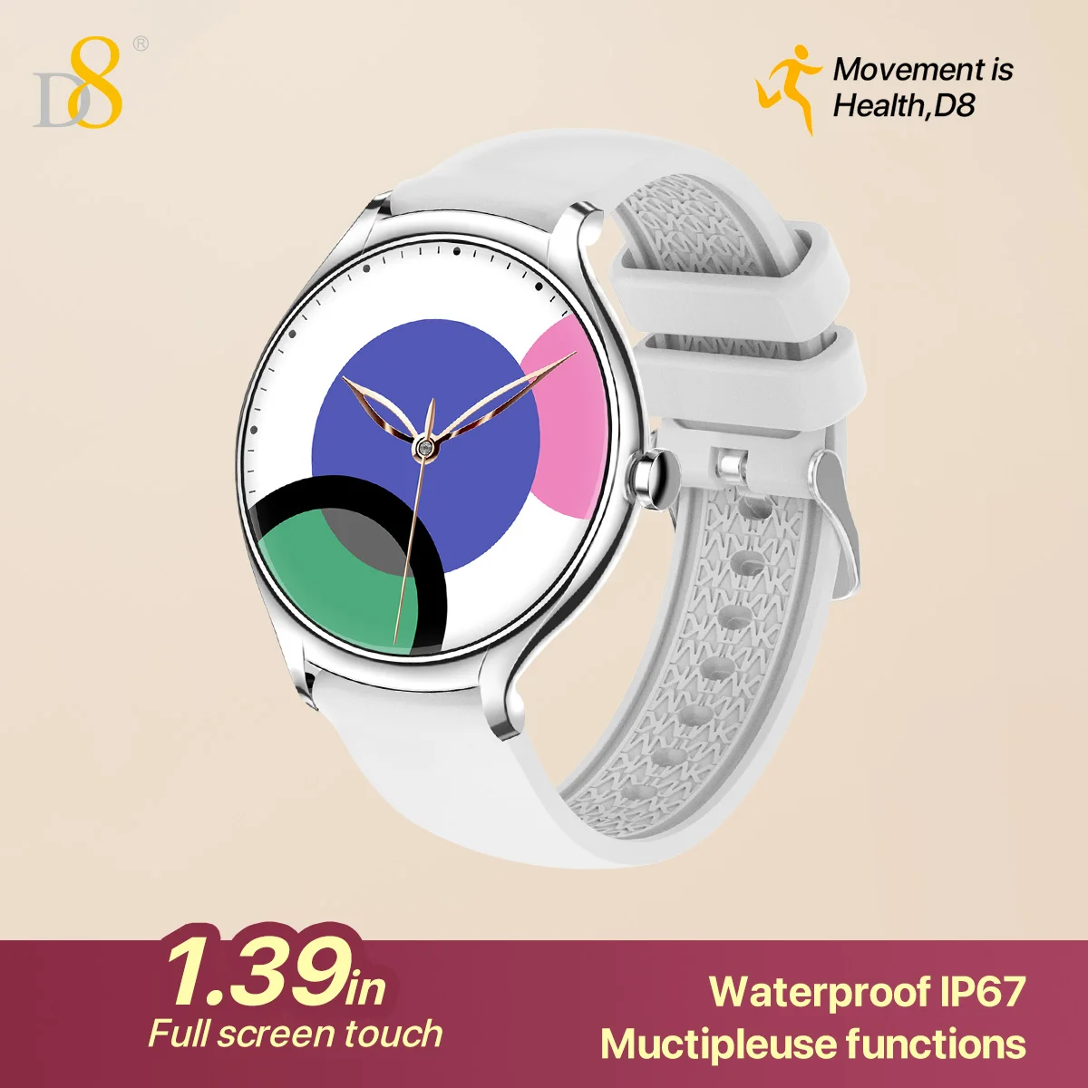 

D8 Smart Watch for Women, (Answer/Make Calls), Smartwatch for Android and iOS Phones 1.39 inch IPS 360*360 Display, 100+ Spor