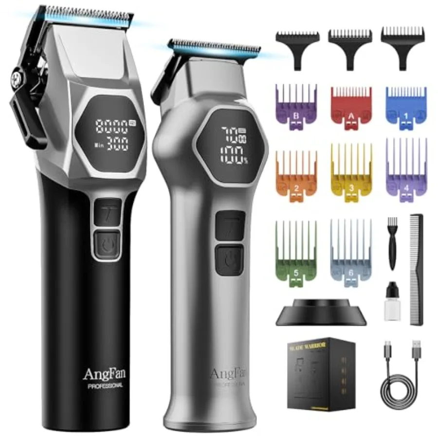 

Professional Hair Clippers for Men - 8000RPM Brushless Motor 440C Steel Blades Barber-Grade Cordless Clippers Trimmer Set for F