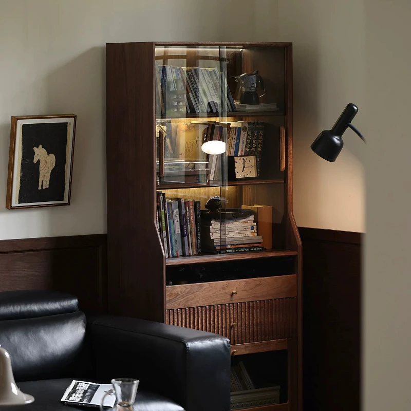 

North American black walnut bookcase antique living room figure display cabinet dustproof storage locker