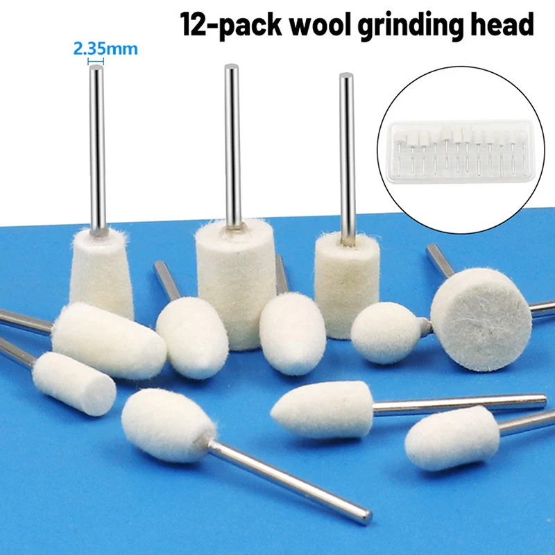 

Set Of 12 Wool Polishing Heads With Compact 2.35mm Shank, Perfect for Ladies Nails And Rotary Drill Bit