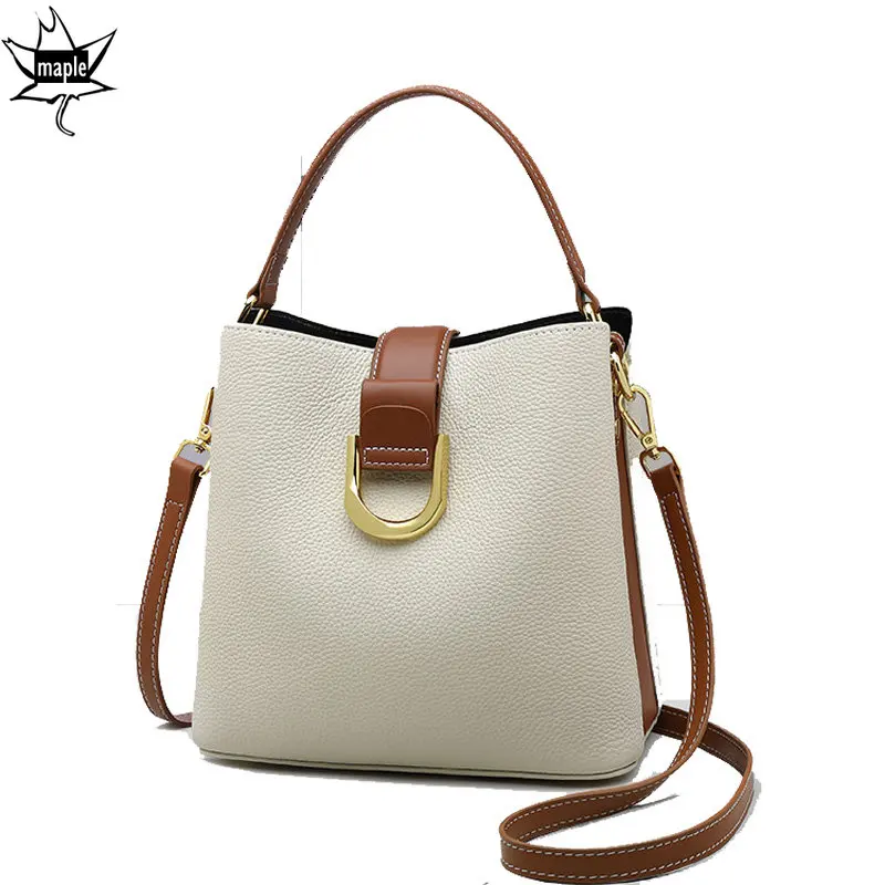 Imagem -02 - Bolsala de Balde de Alça Superior Bege para Senhoras Alça Larga Crossbody Multi Bolsos Couro Real Macio Bolsa de Ombro 2023