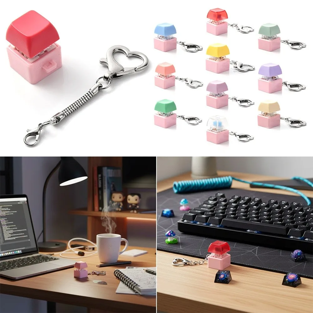 Relaxing DIY Keyboard Fidget Keychain Keys Button Keycap Finger Keyboard Caps Pass The Time Without Light Clicker