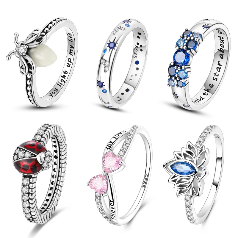 Featuring Fireflies And Stars Rings 925 Silver Zircon Oxide Enamel Hypoallergenic Ring Fashion Fine DIY Jewelry For Women Gifts