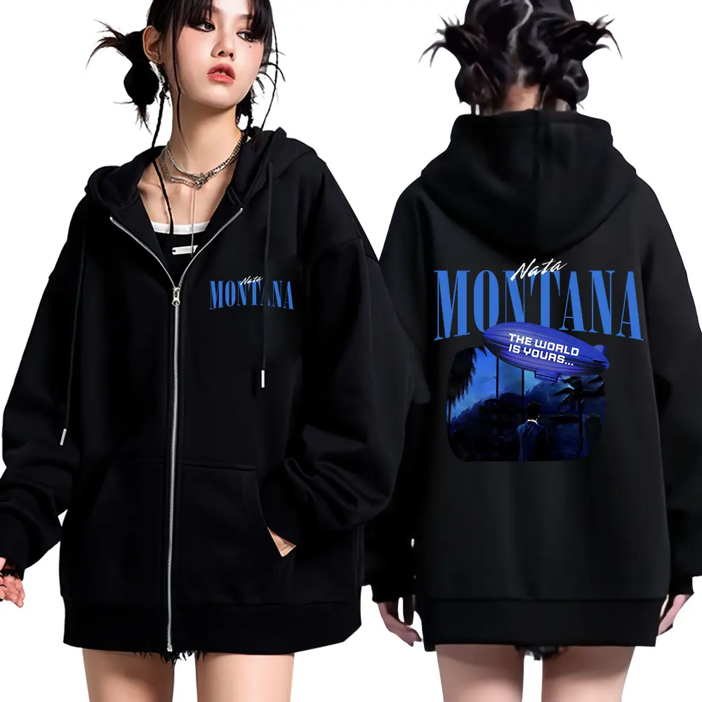 Natanael Cano Nata Montana Print Cardigan Hoodie Amor Tumbado Men Women Zipper Sweatshirts Hip Hop Casual Oversized Streetwear