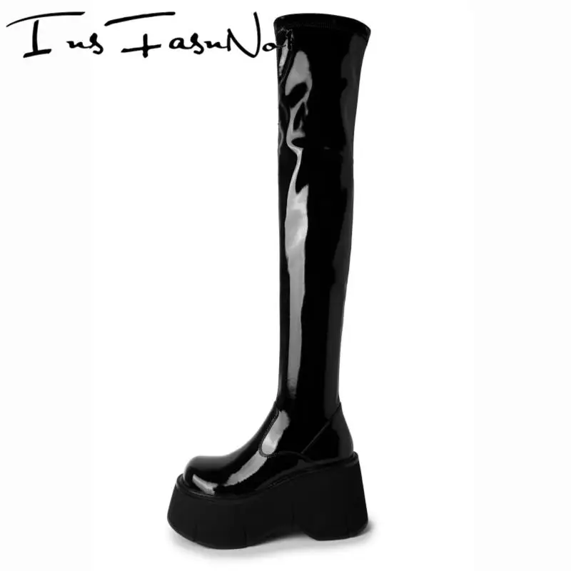 Ins Hot Spice Girl Thick Bottom Over The Knee Boots Women Chunky Platform High Heel Stretch Boots All Match Fashion Botas Mujer