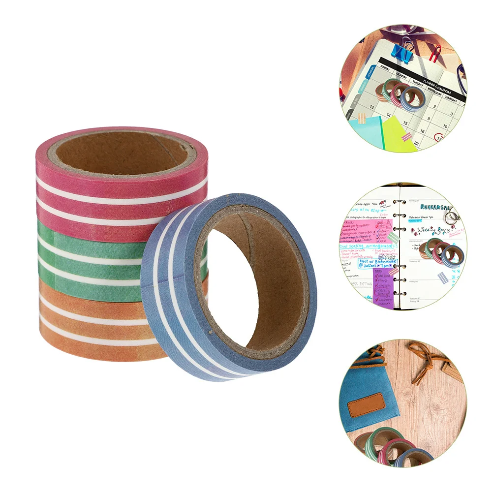 

4 Rolls Washi Tape Decorative Stripe Pattern Small Scrap Tape Gift Packaging Planner Supplies Scrapbook Decor Decorative Tapes