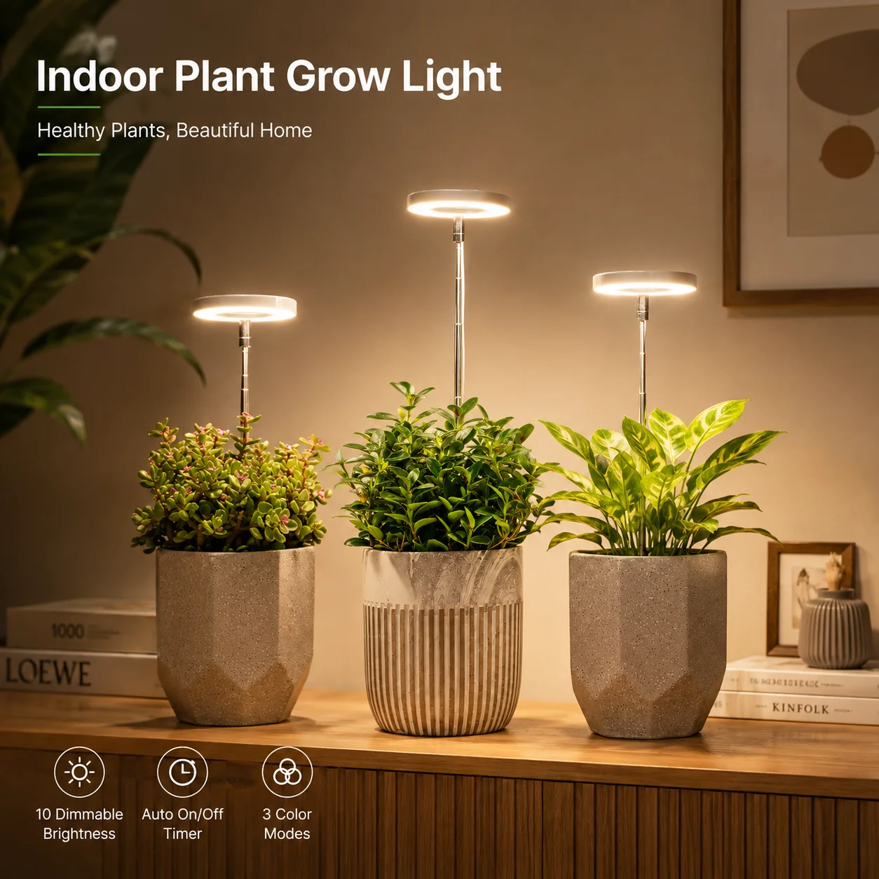 Full Spectrum LED Grow Light for Indoor Plants Adjustable Height 3 9 12H Timer 10-Level Dimming USB Lamp with Optional Base