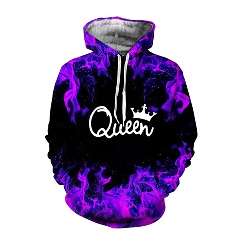 Queen King Word Hoodies 3D Printed Long Sleeves Crown Design Outdoor Hooded Sports Cool For Men Kids Oversize Loose Swearshirts