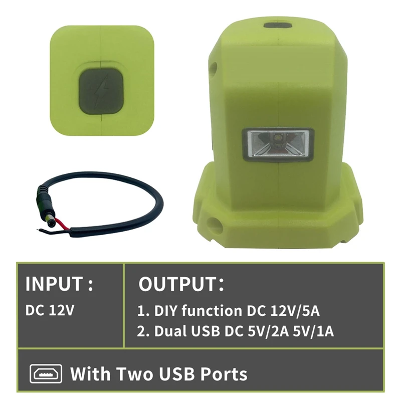 Adattatore batteria con porta 2USB per Ryobi P743 18V 14.4V ONE + adattatore di alimentazione portatile agli ioni di litio con accessori per la funzione di illuminazione