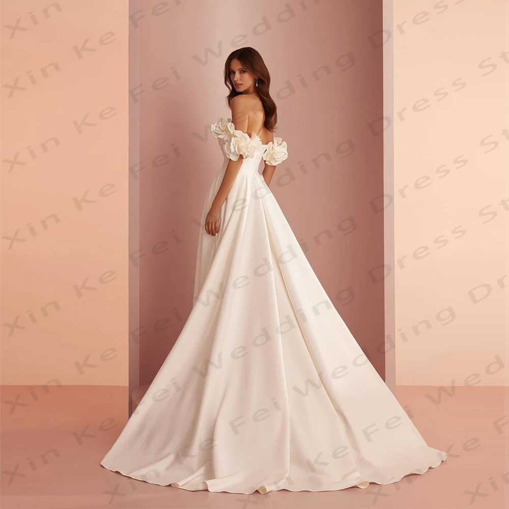 2024 eleganti abiti da sposa da donna a-line Sexy Off spalla in raso pieghettato principessa Prom abito da sposa formale Beach Party Robe