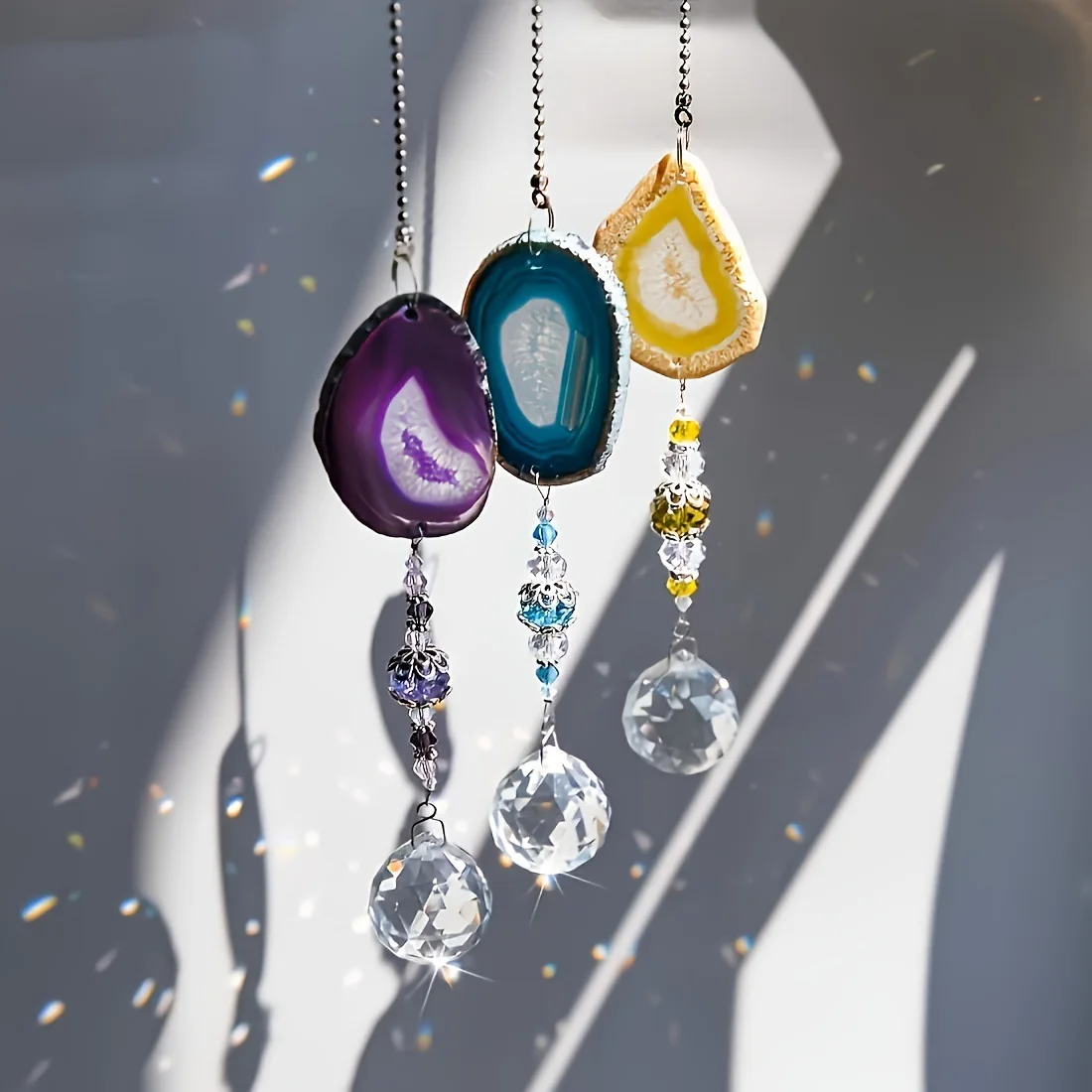 

Crystal Sun Catcher Colorful Agate Rainbow Maker Stained Glass Evil Eye Sun Moon Window Hanging Prism For Garden Home Decoration