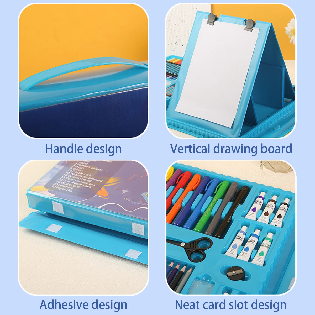 158 - مجموعة فنية للأطفال باللون الأزرق مع حامل - تتضمن كتاب رسم ونسخ رسم، مثالية للفنانين الصغار