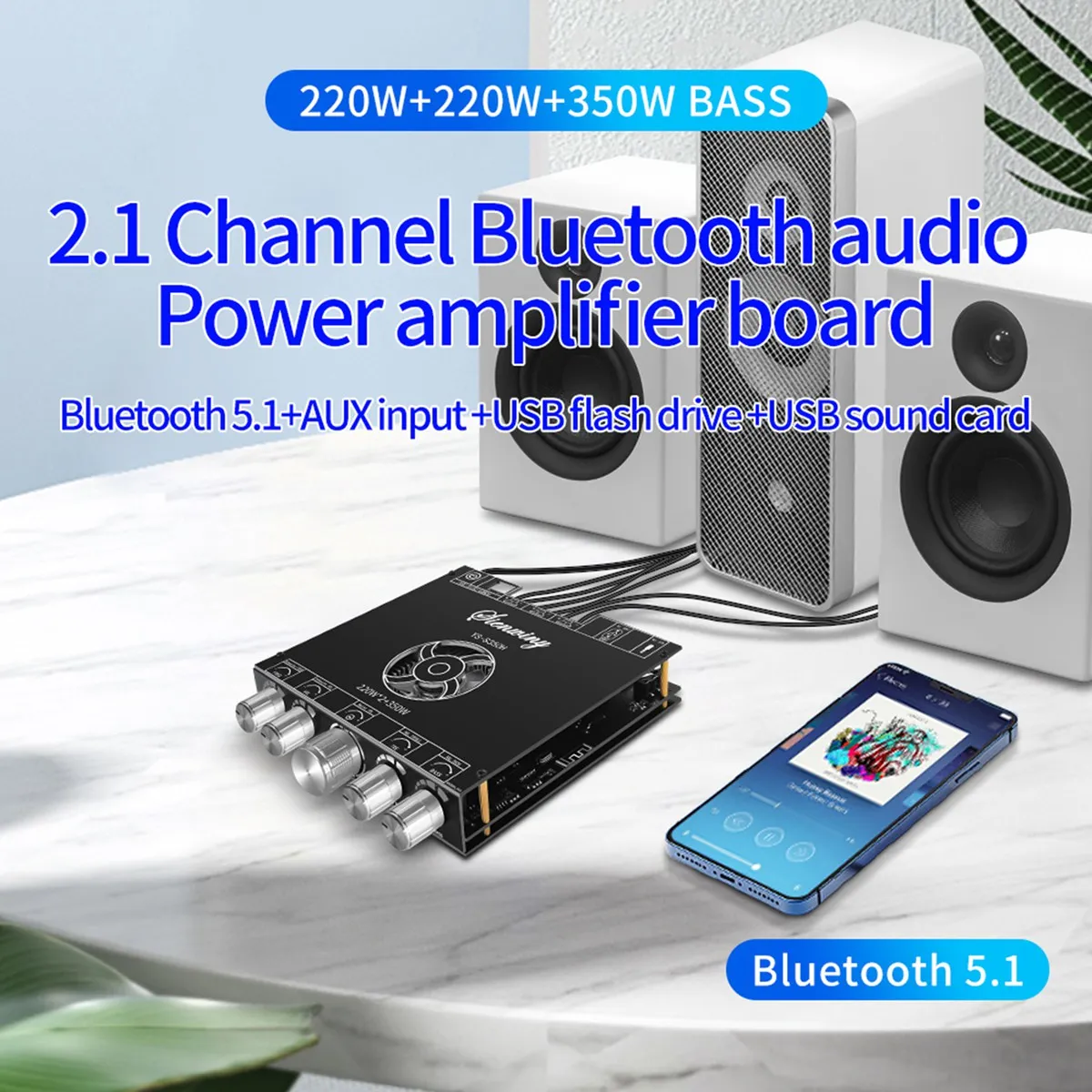 Placa amplificadora bluetooth YS-S350H 2.1 canais tpa3255 220wx2 + 350wsubwoofer de alta potência super 7498e placa amplificadora de áudio