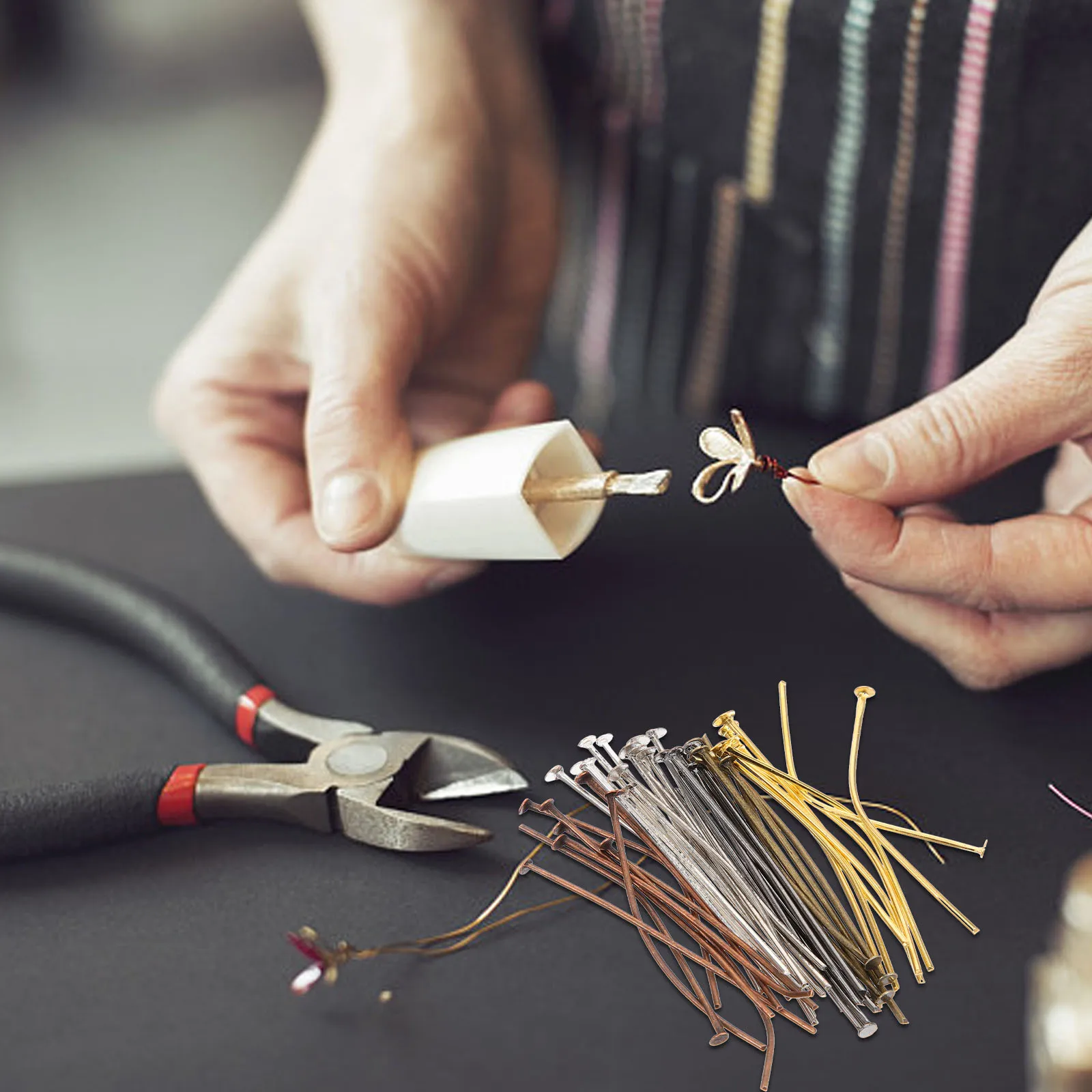 

600pcs Beading Head Pins Metal Tool for Crafts Embroidery DIY Jewelry Making Threader Sturdy Pins Portable Bead Stringing