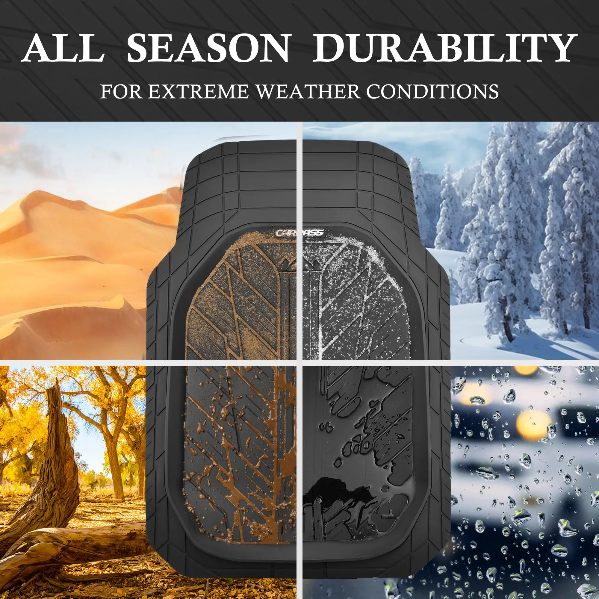 Heavy Duty Rubber Floor Mats 3-Piece, Trim-to-Fit Automotive Floor Mat for Truck Van SUV, Durable Waterproof All Weather Car Mat 3