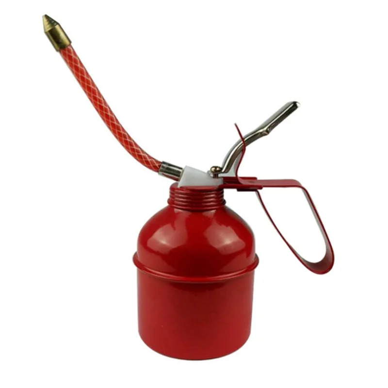 Manual Oiler Can Iron Red Lever Style Lubrication Oiling Can Flexible Hose Oil Can Pump 400ml