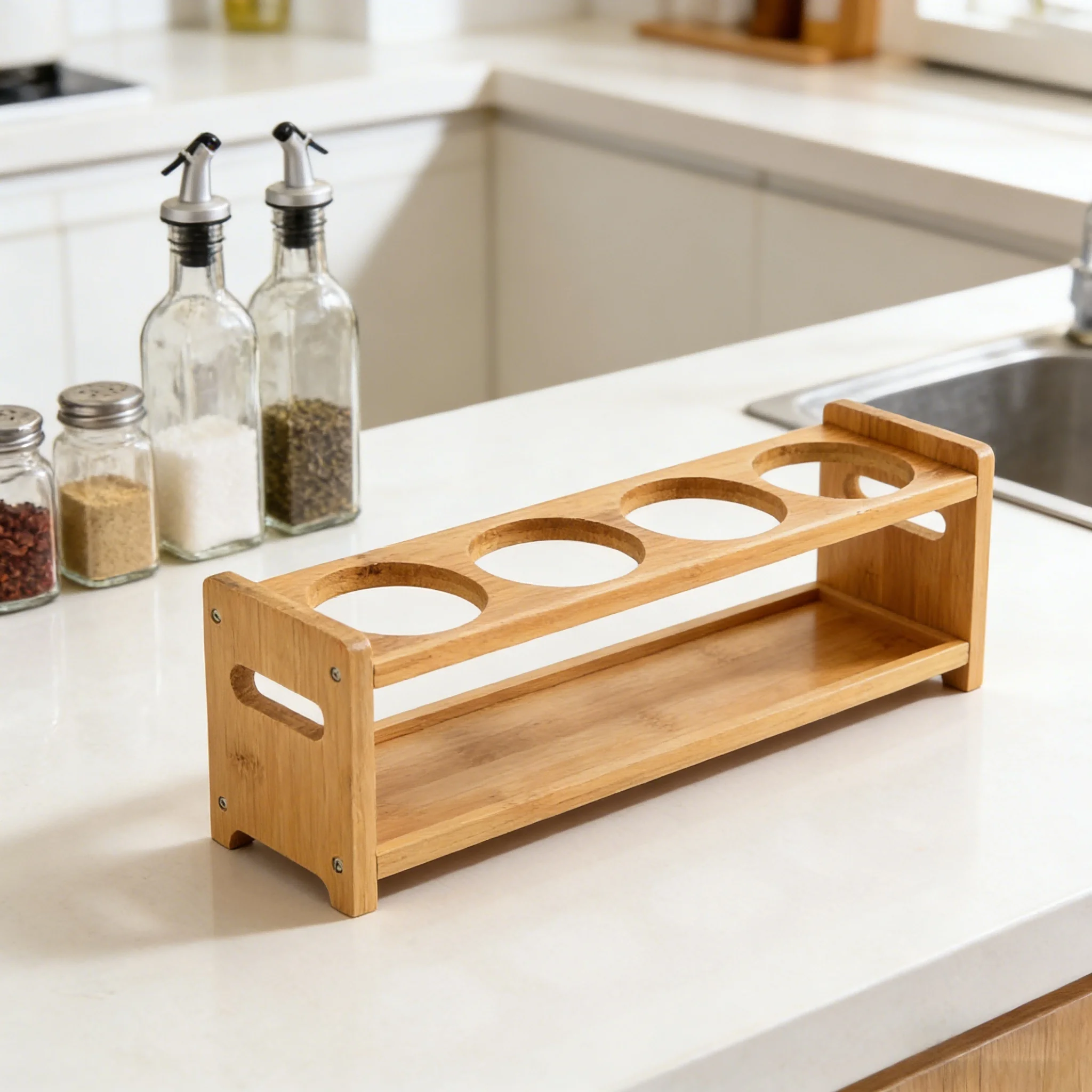 1pcs Bamboo Kitchen Storage Rack Spice Rack Wine Glass Rack Multi-Purpose Storage Rack Storage Shelf Shelving Unit