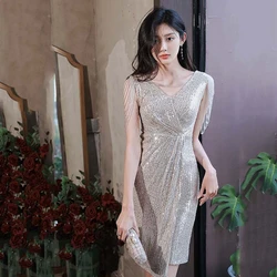 Prom Dress V-Neck Sequin Dresses Woman Party Night Short Cocktail Dresses Customized