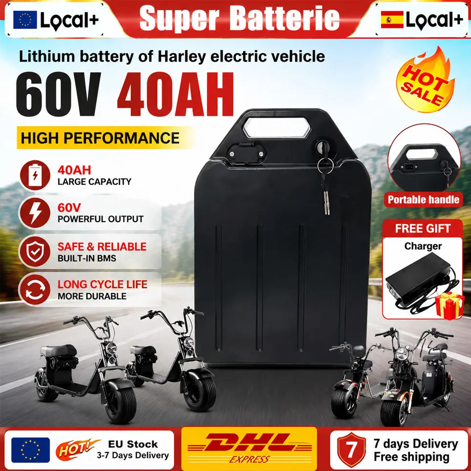 Brandneue 60V Harley 18650 Lithium-Batterie 20AH-40AH Wasserdichtes Gehäuse+BMS 40AH+Ladegerät Geeignet für City Coco Elektroroller