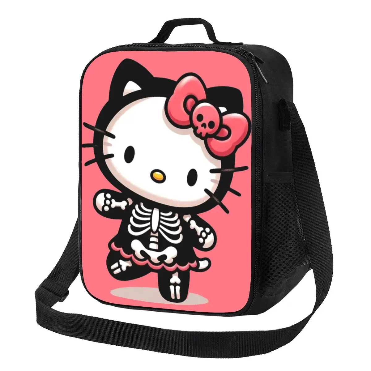 

Custom Hello Kitty Skeleton Lunch Bag Men Women Cooler Warm Insulated Lunch Box for Kids School