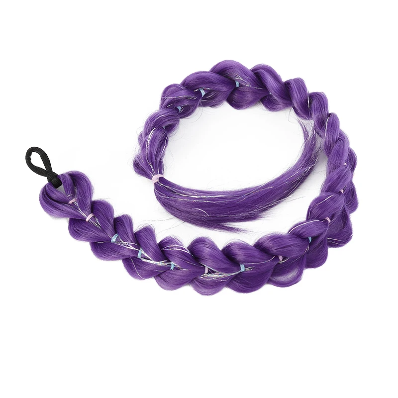 الأرجواني kpop مجموعة الصيد الساحرة رومي تأثيري شعر مستعار أنيمي مع نفس عقال موضوع ذهبي شعر مستعار ذيل حصان جديلة #4