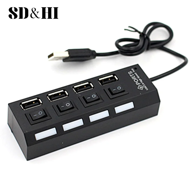 

1PCS 4-port USB Hub One To Four Splitter Hub Plug And Play Independent Switch Small Socket Hub USB 4-port Splitter For Laptops