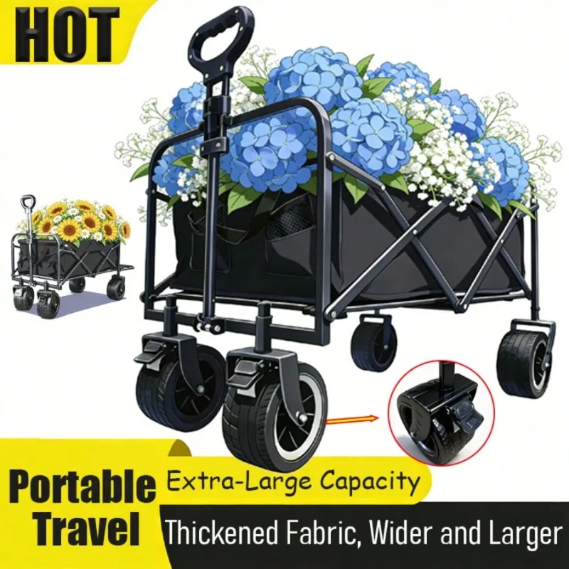 Durable Folding Garden Camping Cart Featuring High Load-Bearing Design And Rugged All-Terrain Wheels. Spacious Interior And Foldable Design, Suitable For Outdoor Leisure And Daily Travel.
