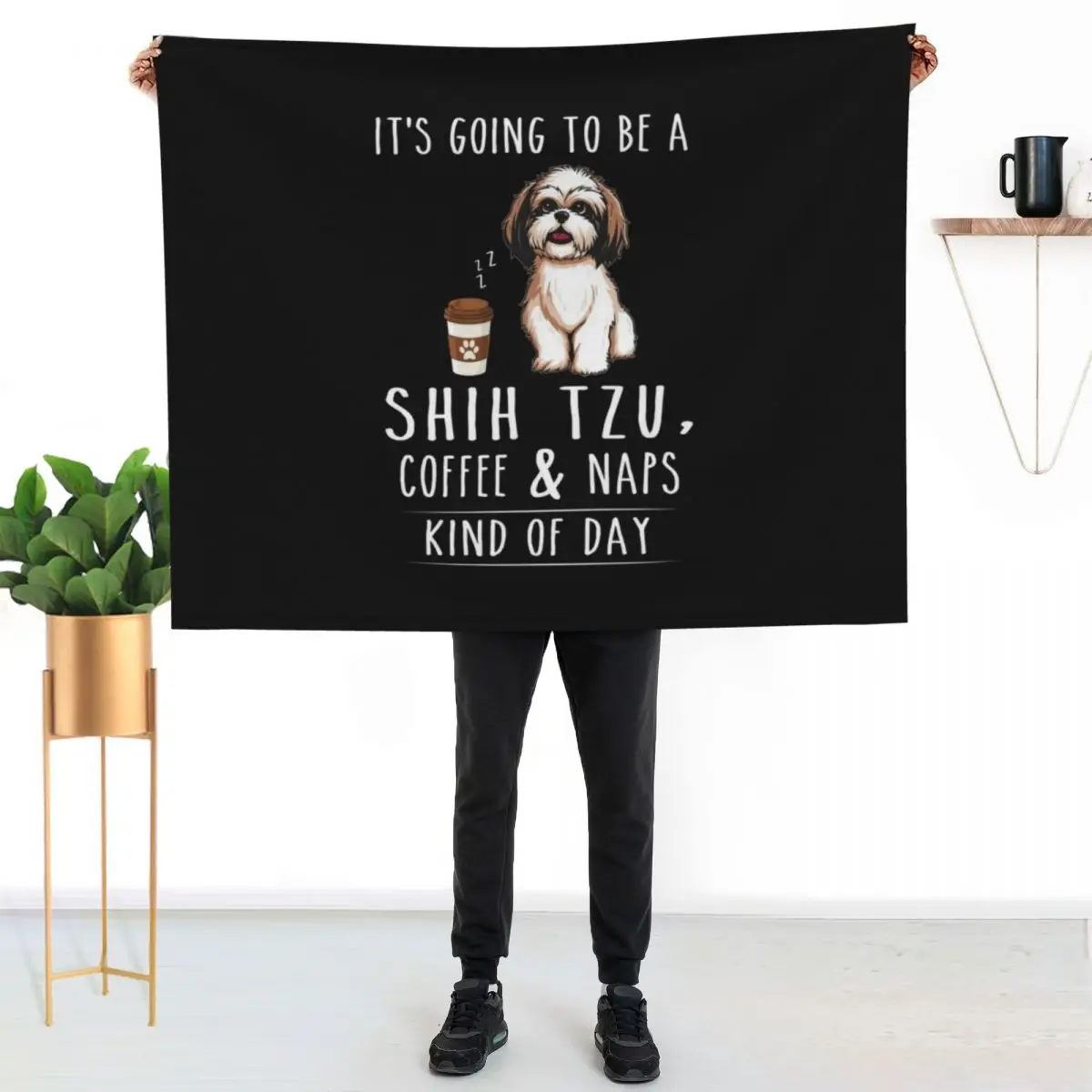 Shih Tzu, Coffee and Naps Funny Throw Blanket Stylish Couch Blanket for Home Living Room