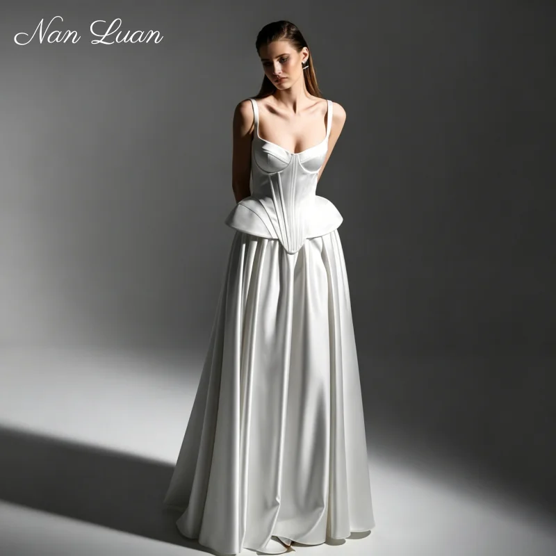 26 Styles Wide Strap Corset Satin A Line Wedding Dress High Slit Customized Vestidos de Novia