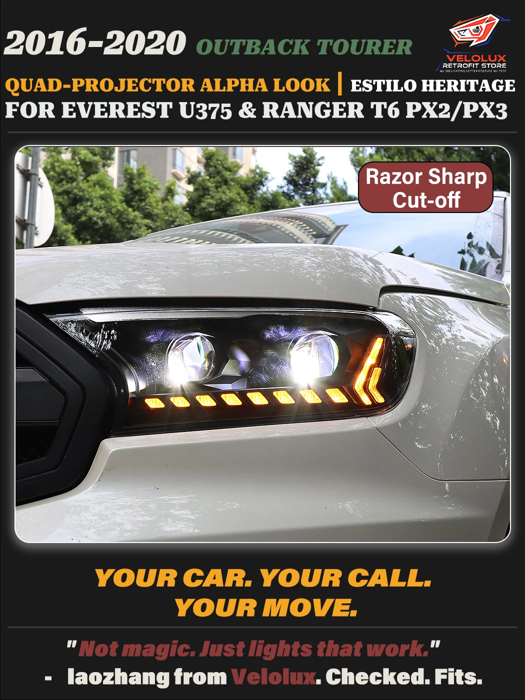 For Ford Ranger T6 PX2 PX3 & Everest U375 2016-2020 Headlights Upgrade w/ Quad-Projector (BI-LED) Design Look Raptor Agresivo