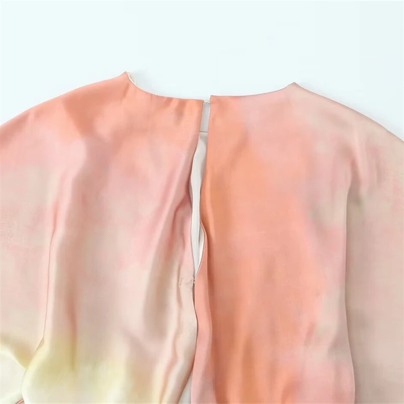 KEYANKETIAN 2025 여름 새 여성 넥타이 염색 인쇄 새틴 미디 드레스 오-넥 Batwing 슬리브 레이스 업 패션 발목 길이 드레스