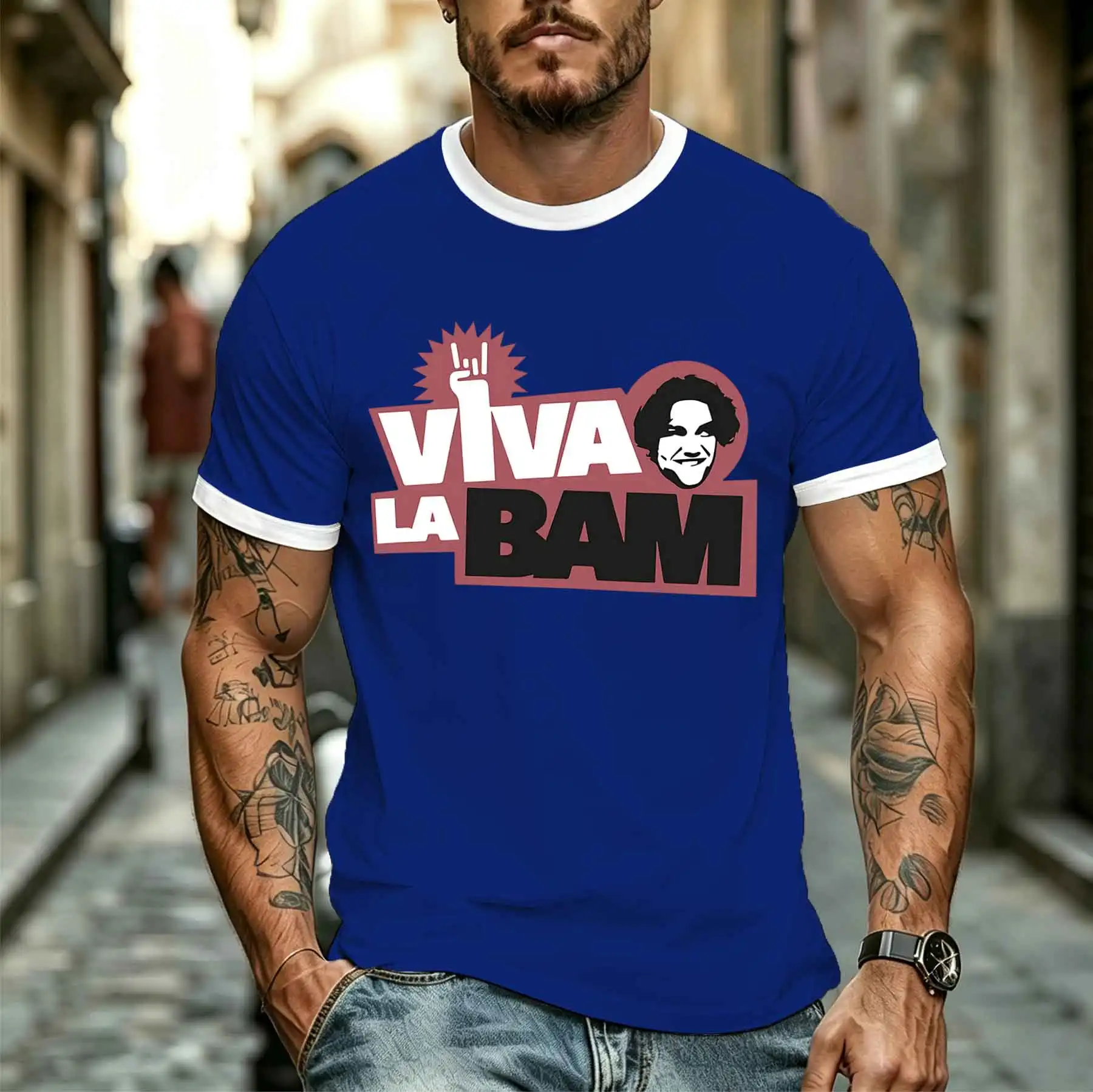 2026 new model Tee Stylish Comfortable Men's Viva La Bam Funny Raised Hand Print Short Sleeve T-Shirt Street Style Casual Top Te
