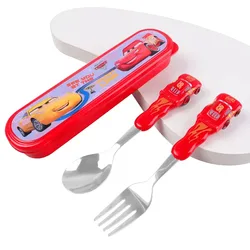 Disney Cars Lightning McQueen Stainless Steel Fork And Spoon Set-2pcs Portable Tableware For Home,School Camping ,Perfect Gift