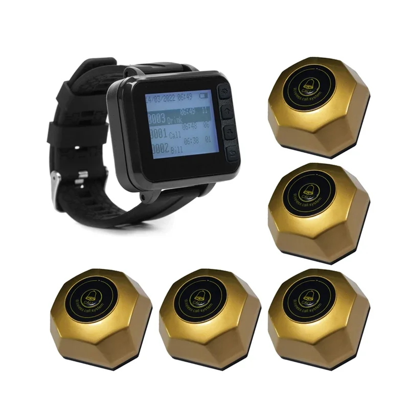 

Restaurant Pager Waiter Wristband Watch Pager Wireless Calling System 1 Watch 5 Buttons for Plant Hospital