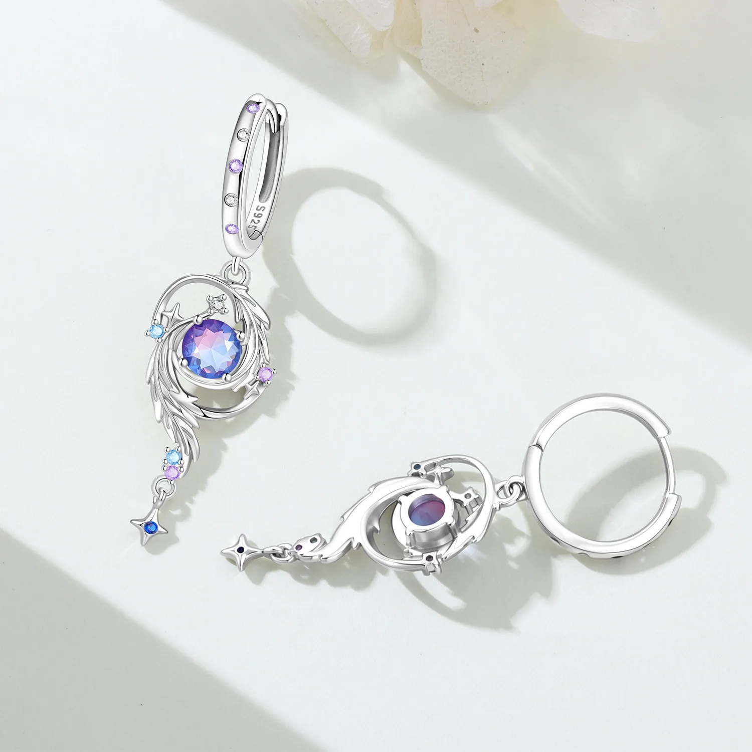 Original 925 Sterling Silber Ohrringe Himmelskundliche Sonne Stern Mond Tropfenohrringe für Frauen Täglicher Geburtstags- Valentinstags-Schmuck Geschenk – Detail 2