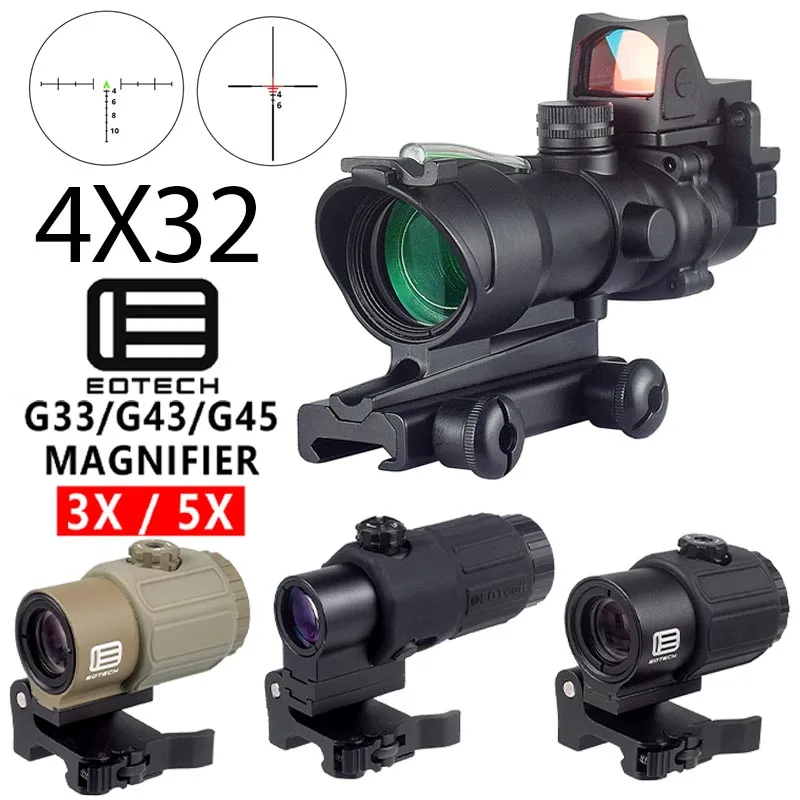 

Eotech G33 G43 G45 Sight Fixed 3X 4X 5X Magnifier 1x32 4X32 Real Fiber Optics Red Green Dot Sight Scope For 20mm Picatinny Rail