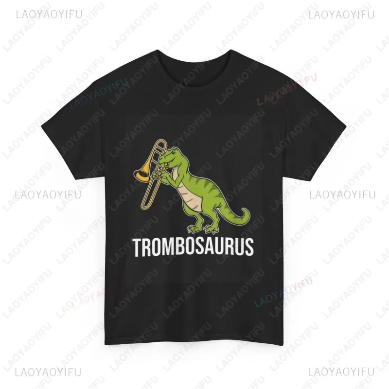 Funny Trombone Dinosaur Graphic TShirt Cute Gift Unisex Heavy Cotton Tees Men Women Trending Clothing Cotton Student Adult Tops