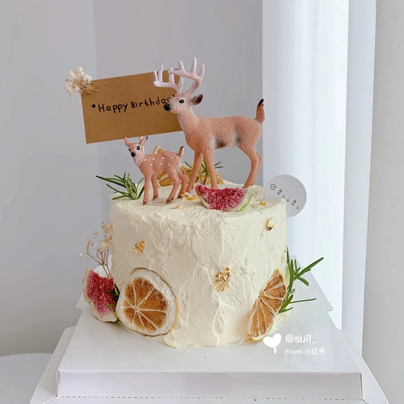 Deer Baby Birthday Cake Topper Acrylic Flowers for Kids Children Girls Little Gifts Cake Decorating Cupcake Animal Toppers