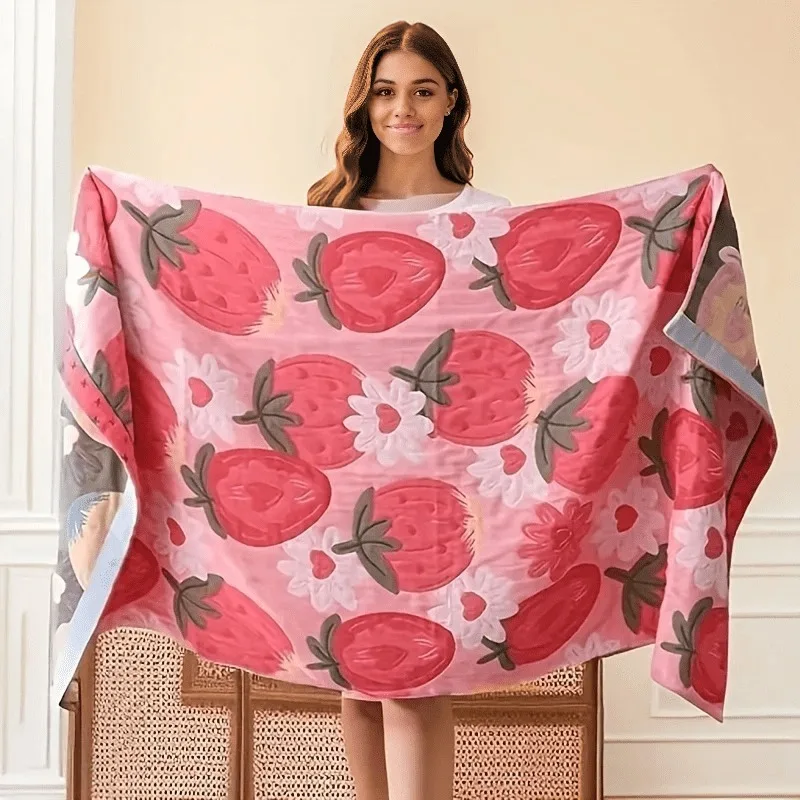 1pcs Strawberry Cotton Gauze Bath Towel 80x160cm - Soft Highly Absorbent & Quick-Drying for Bathroom Shower Bath Towel