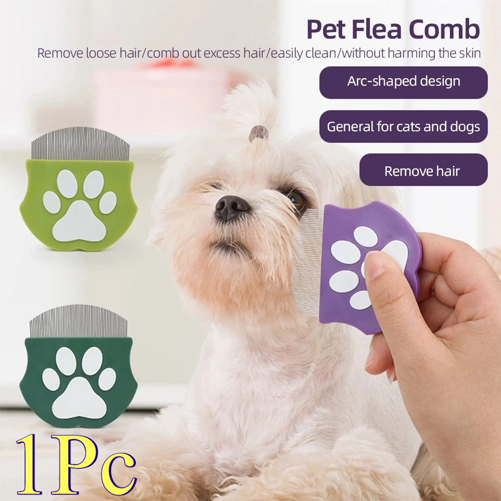 Pet Grooming Comb - Flea Comb For Cats & Dogs, Curved Design For Face & Body, Stainless Steel Mini Detangling Brush For Pets