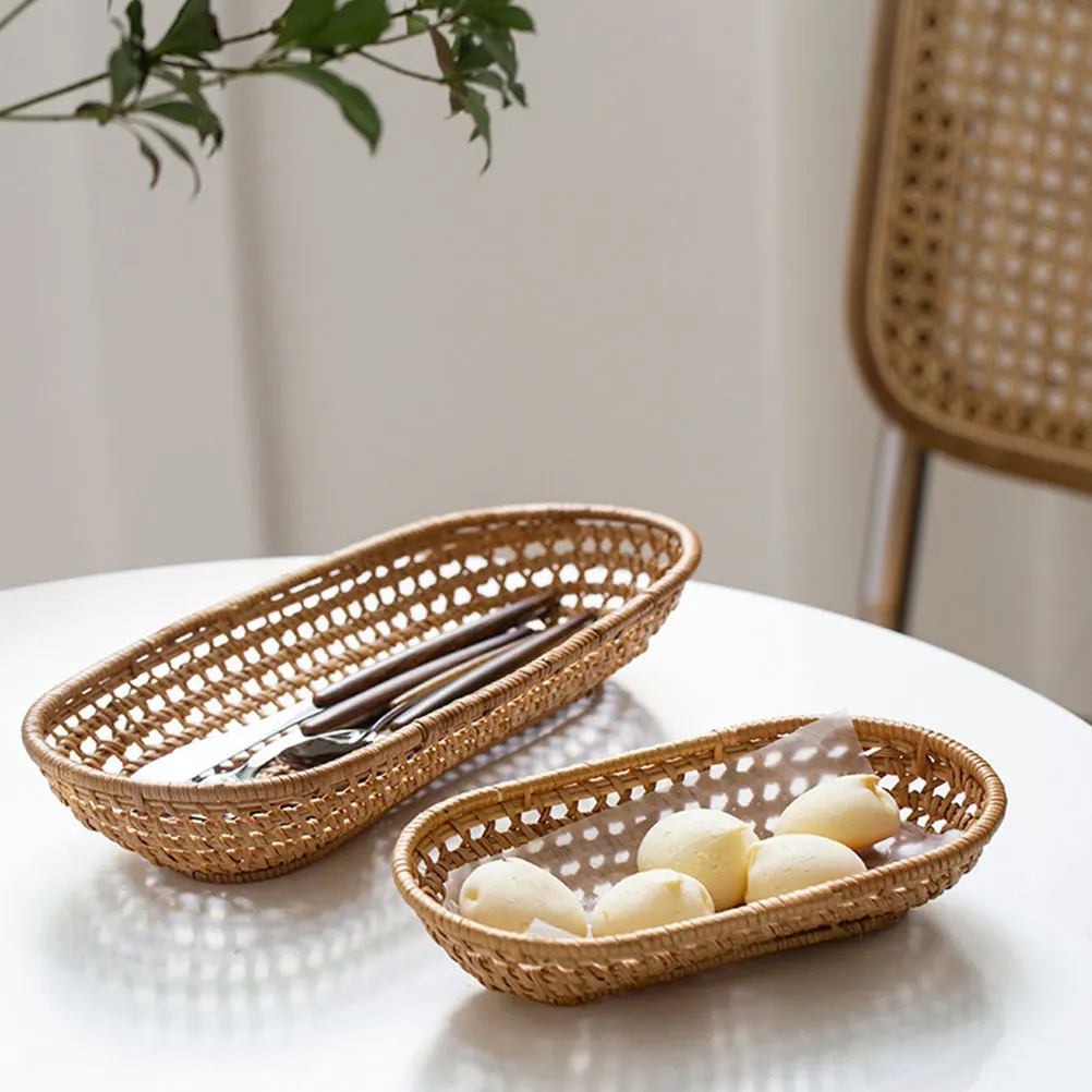 

Large Woven Basket for Knife Fork Chopstick Daily Use Bread Fruit Tabletop Cutlery Container Storage Supply Household