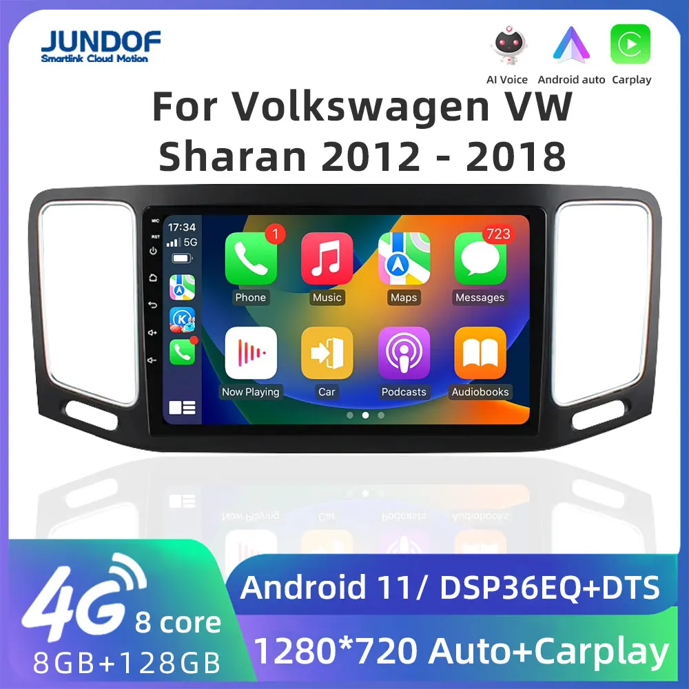 

9'' Android 12 For Volkswagen VW Sharan 2012-2018 Car Radio Multimedia Player Stereo Octa Core 4G Carplay DSP 2.5D IPS Screen